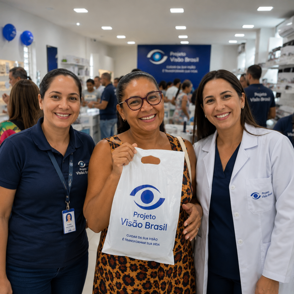 Cliente saindo com óculos